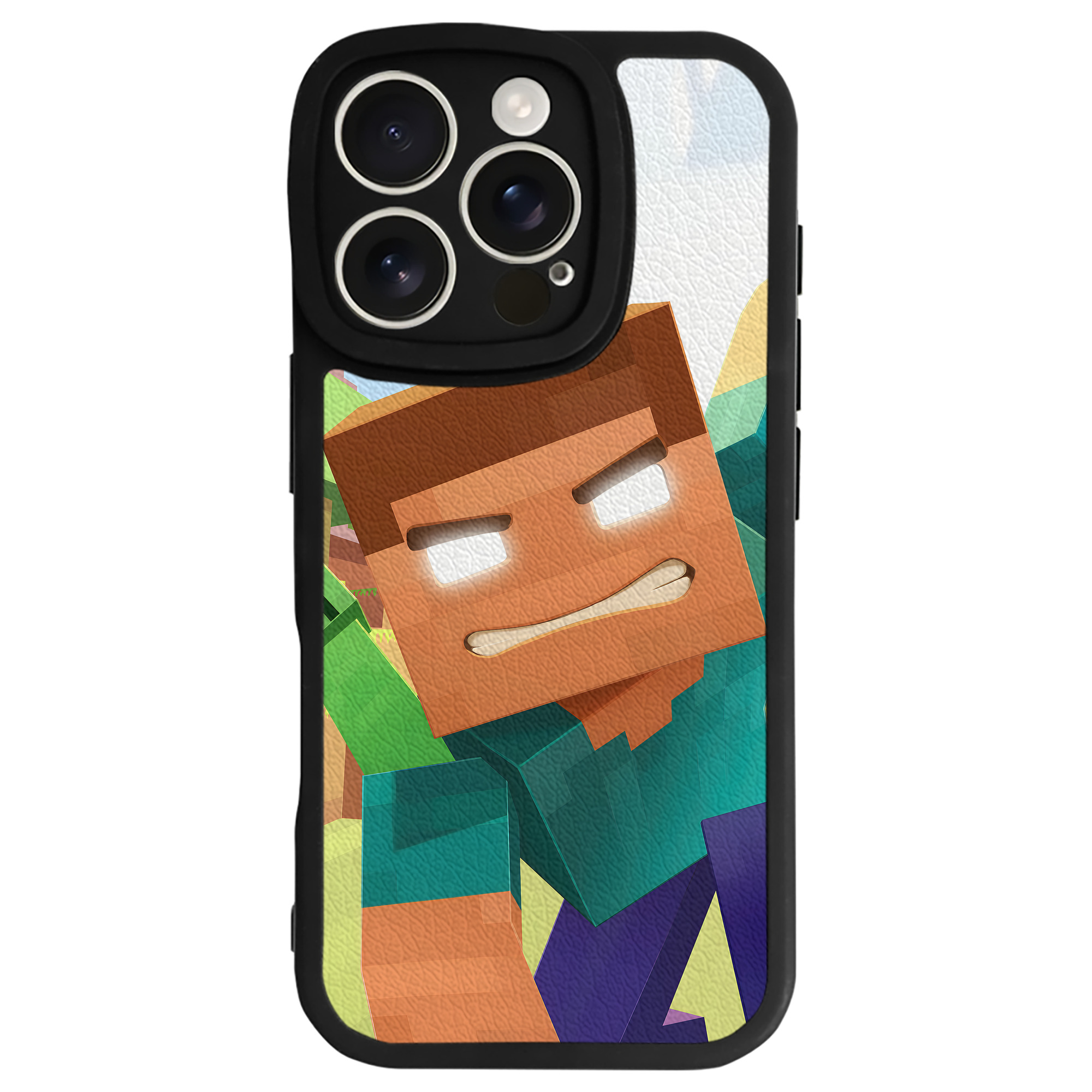 （画像用） マインクラフト ブロックの世界 Minecraft MC Block world 【iPhone 16シリーズ対応】シリコンスマホケース（レザー調） 材質：シリコン